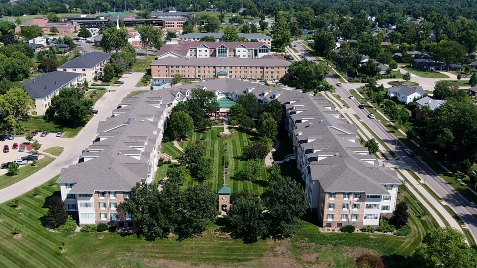 Drone footage of the Cottage Grove Place campus.
